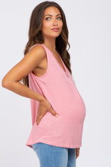 Coral Striped Maternity V-Neck Tank