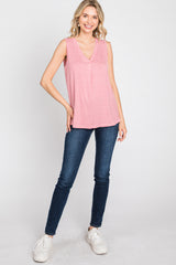 Coral Striped V-Neck Tank