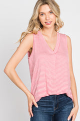 Coral Striped V-Neck Tank