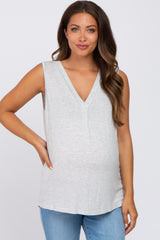 Heather Grey Striped V-Neck Maternity Tank