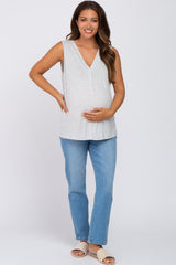 Heather Grey Striped V-Neck Maternity Tank