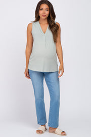 Sage Striped V-Neck Maternity Tank