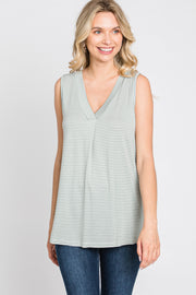 Sage Striped V-Neck Tank