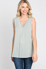 Sage Striped V-Neck Maternity Tank