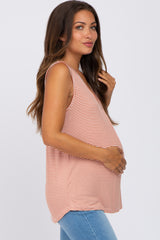 Rust Striped V-Neck Maternity Tank