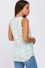 Mint Green Floral Ribbed Maternity Tank Top