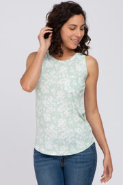 Mint Green Floral Ribbed Tank Top