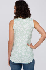 Mint Green Floral Ribbed Tank Top