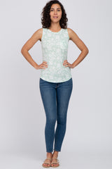 Mint Green Floral Ribbed Tank Top