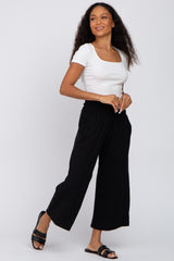 Black Smocked Waist Cropped Pant