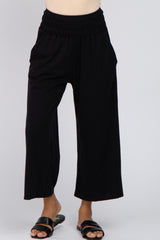 Black Smocked Waist Cropped Pant