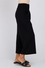 Black Smocked Waist Cropped Pant