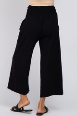 Black Smocked Waist Cropped Pant