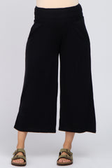 Black Smocked Waist Cropped Maternity Pant