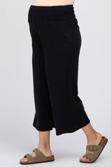 Black Smocked Waist Cropped Maternity Pant