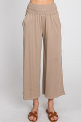 Mocha Smocked Waist Cropped Pant