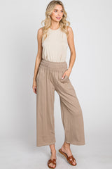 Mocha Smocked Waist Cropped Pant