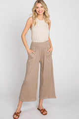 Mocha Smocked Waist Cropped Pant