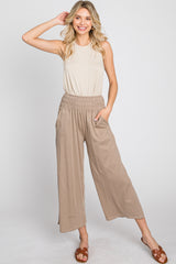 Mocha Smocked Waist Cropped Pant