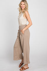 Mocha Smocked Waist Cropped Pant