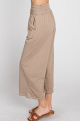 Mocha Smocked Waist Cropped Pant