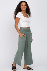 Sage Smocked Waist Cropped Maternity Pant