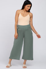 Sage Smocked Waist Cropped Maternity Pant