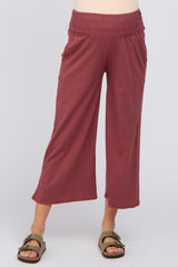 Burgundy Smocked Waist Cropped Maternity Pant