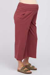 Burgundy Smocked Waist Cropped Maternity Pant