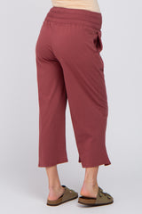 Burgundy Smocked Waist Cropped Maternity Pant