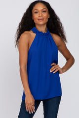 Royal Blue Ruffle Mock Neck Sleeveless Top