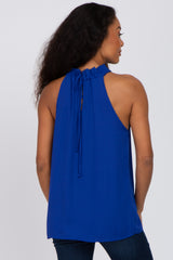 Royal Blue Ruffle Mock Neck Sleeveless Top