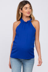 Royal Blue Ruffle Mock Neck Sleeveless Maternity Top