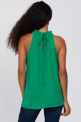 Green Ruffle Mock Neck Sleeveless Top