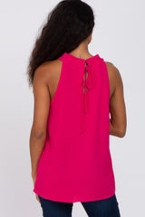 Fuchsia Ruffle Mock Neck Sleeveless Top