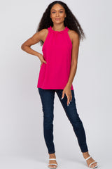 Fuchsia Ruffle Mock Neck Sleeveless Top