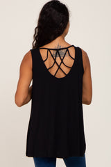 Black Sleeveless Caged Back Top