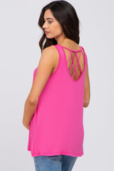 Fuchsia Sleeveless Caged Back Maternity Top