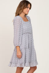 Light Grey Swiss Dot Long Sleeve Dress