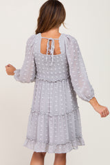 Light Grey Swiss Dot Long Sleeve Dress