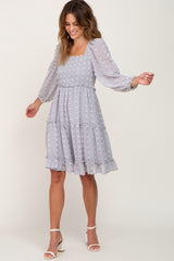 Light Grey Swiss Dot Long Sleeve Dress