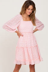 Light Pink Swiss Dot Long Sleeve Maternity Dress