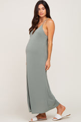 Olive Racerback Maternity Maxi Dress