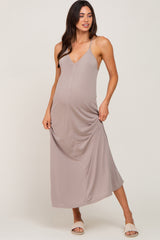 Taupe Racerback Maternity Maxi Dress