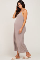 Taupe Racerback Maternity Maxi Dress