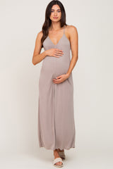 Taupe Racerback Maternity Maxi Dress