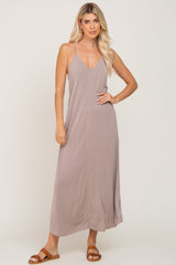 Taupe Racerback Maternity Maxi Dress