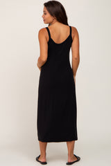 Black Scoop Neck Maternity Midi Dress