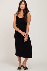 Black Scoop Neck Maternity Midi Dress