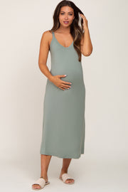 Sage Scoop Neck Maternity Midi Dress